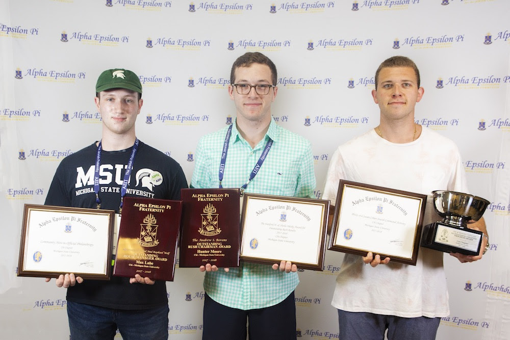 Michigan State brothers pose in the Canyon room with the awards they won this year. Michigan State brothers pose in the Canyon room with the awards they won this year.
